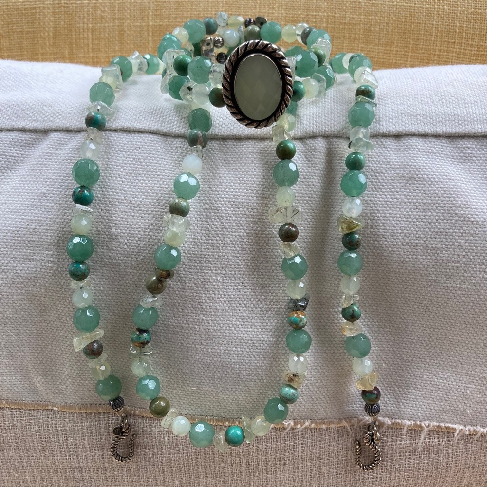 Carolyn Pollack Sterling Green Stone Beads Necklace and Cuff Bracelet